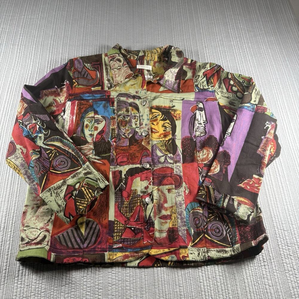 CJ Banks Jacket Picasso Face Women’s 1X Art To Wear Whimsigoth Abstract